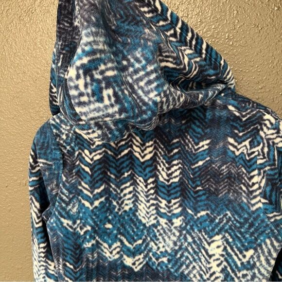 Susan Graver Weekend Printed Polar Fleece Hooded Cardigan in Blue | size XS - Picture 3 of 8